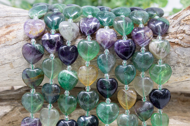 Rainbow Fluorite 20mm Hearts