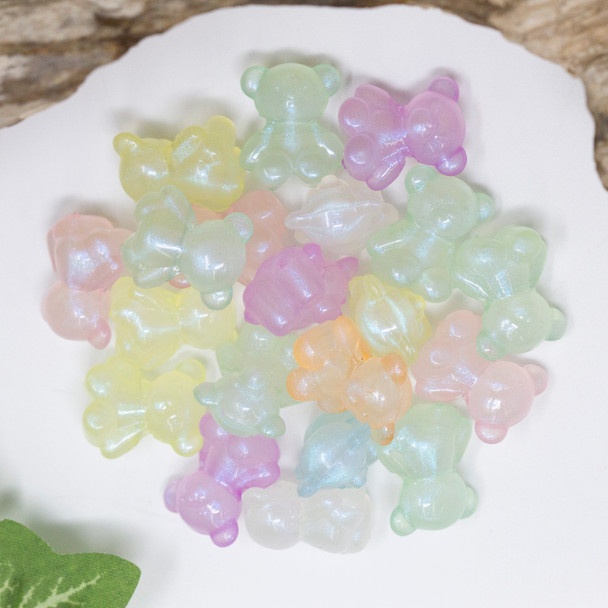 Luminous Acrylic 16mm Glitter Bear Mix Beads - Package of 20