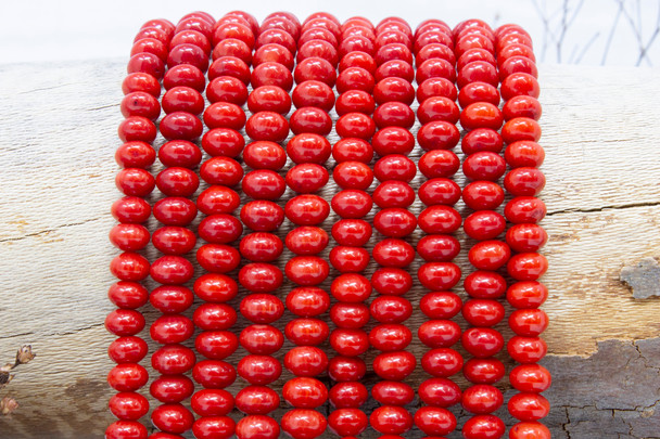 Red Coral Dyed Polished 4x7mm Rondel