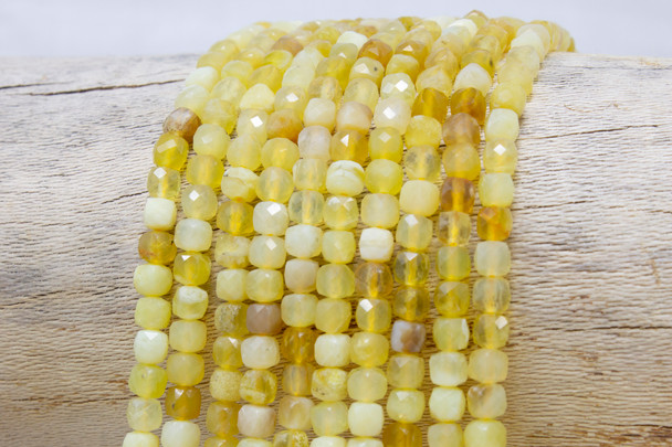 Yellow Opal Polished 4mm Faceted Cube