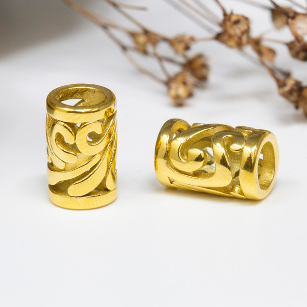 Gold Plated Stainless Steel 10x7mm Scroll Column Bead