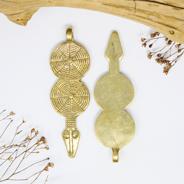 Gold Plated Indian Brass 25x80mm Reptile 2 Discs Pendant