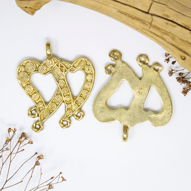 Gold Plated Indian Brass 50x55mm Double Hearts Pendant