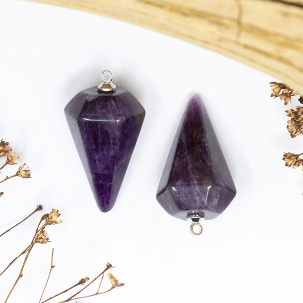 Amethyst 25x16mm Pyramid Hexagon Pendant