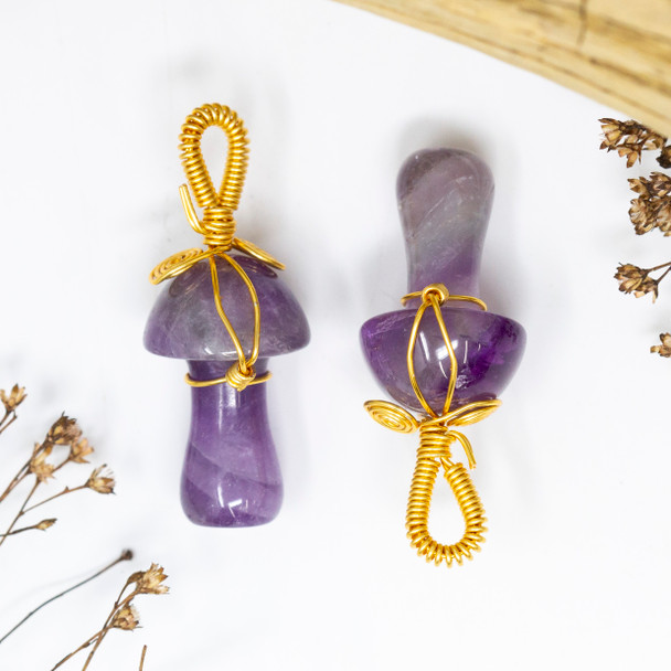 Amethyst Polished 45x18mm Wire Wrapped Mushroom Pendant