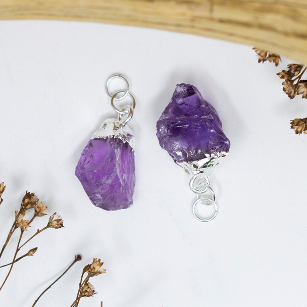 Amethyst 18-20mm Silver Plated Rough Nugget Pendant