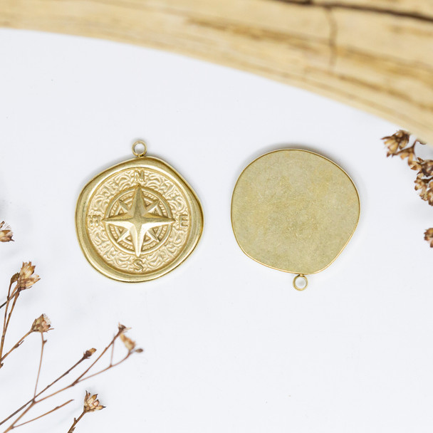 Gold Plated Stainless Steel 19mm Compass Pendant