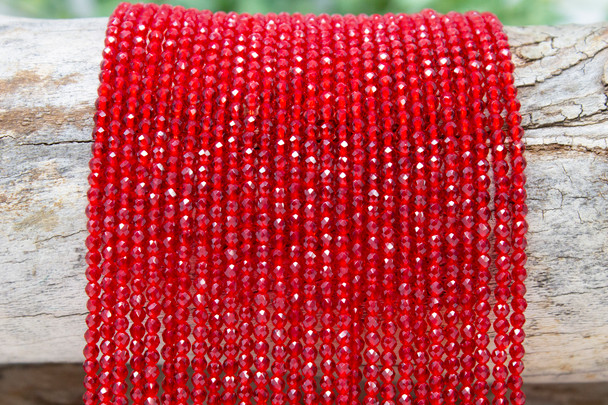 Glass Crystal Polished 3mm Faceted Round - Red