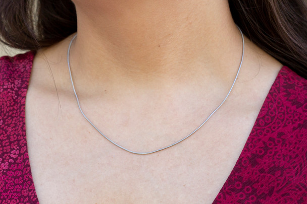 Long Lasting Platinum Plated Stainless Steel 1mm Round Snake Chain 16.5" Finished Necklace