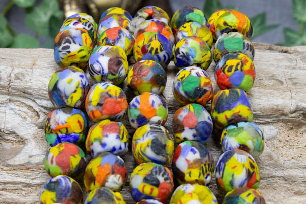 Fused Recycled Glass 13-14mm Round - Mixed Color