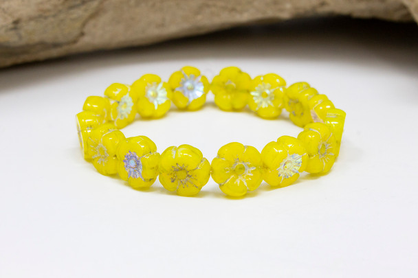 Czech Glass 9mm Hibiscus Flower Beads - Dandelion with Silver AB Finishes