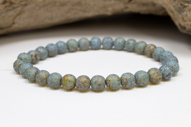 Czech Glass 6mm  Round -- Amber Picasso & Turquoise Wash with Etched Finish