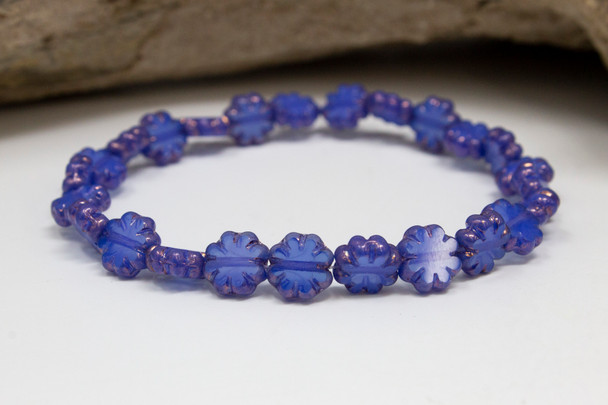 Czech Glass 9mm Cactus Flower - Periwinkle with Bronze Finish