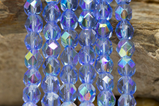 Fire Polish 6mm Faceted Round - Medium Sapphire AB