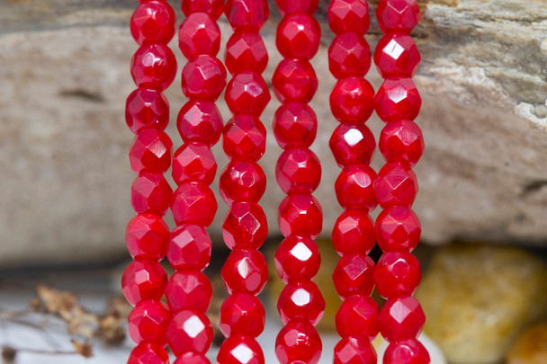 Fire Polish 4mm Faceted Round - Oxblood