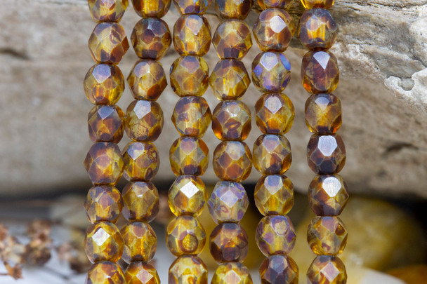 Fire Polish 4mm Faceted Round - Matte Crystal Picasso