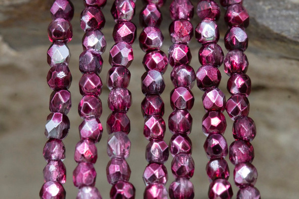 Fire Polish 2mm Faceted Round - Mirror Cranberry