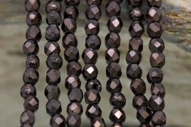 Fire Polish 2mm Faceted Round - Matte Dark Bronze