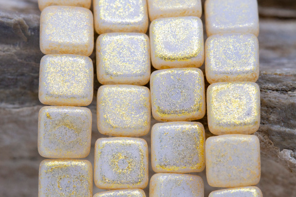 CzechMates® 6mm 2 Hole Tile -- Honey Shimmer Milky White