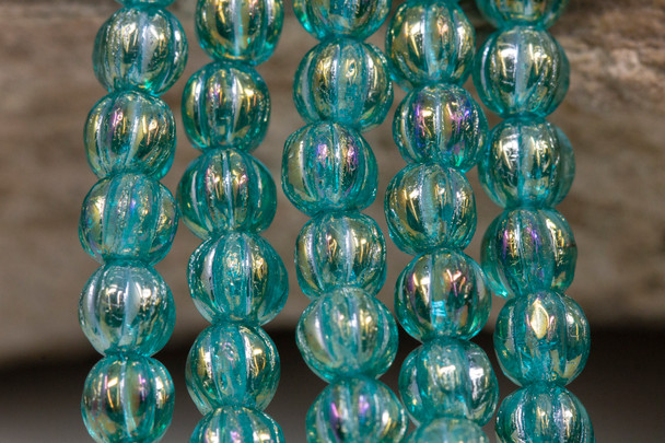 Czech Glass 5mm Melon --  Luster Iris Atlantis Blue