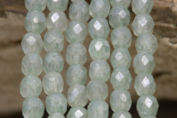 Fire Polish 4mm Faceted Round - Luster Stone Green