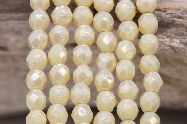 Fire Polish 4mm Faceted Round - Luster Iris Antique Beige