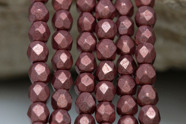 Fire Polish 4mm Faceted Round - Saturated Metallic Grenadine