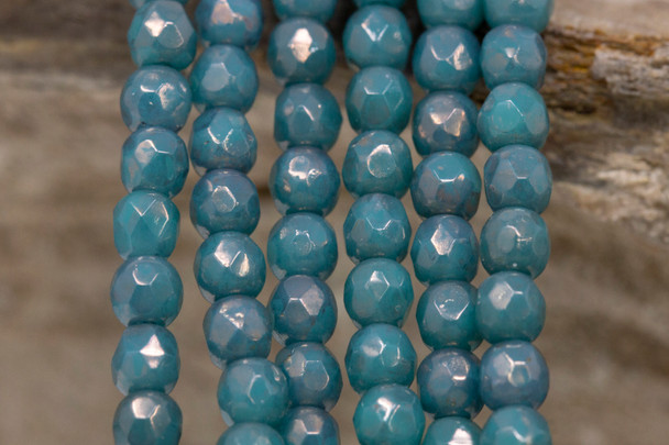 Fire Polish 3mm Faceted Round - Turquoise Moon Dust