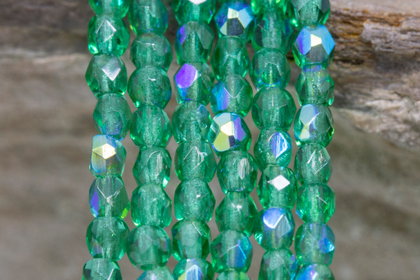 Fire Polish 3mm Faceted Round - Emerald AB