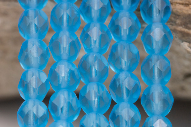 Fire Polish 6mm Faceted Round - Matte Aquamarine