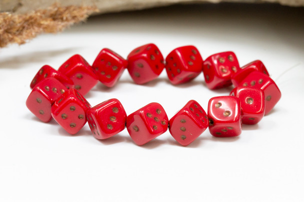 Czech Glass 8mm Dice Beads - Opaque Red Bronze Wash