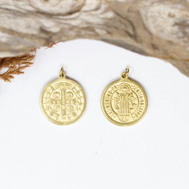 Gold Plated Stainless Steel 17mm Saint Benedict Coin Charm