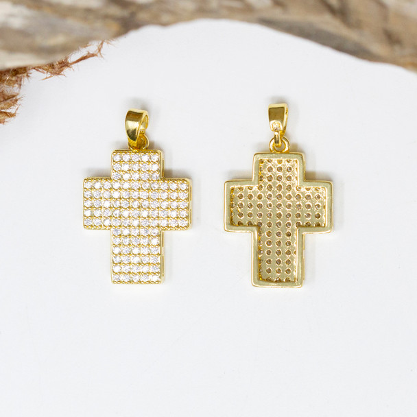 Gold Plated 15x16mm Micro Pave Cross Charm