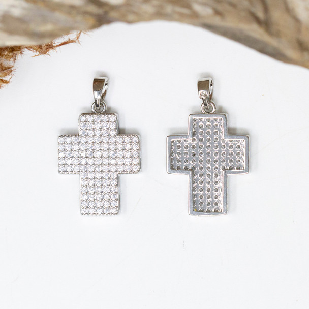 15x16mm Micro Pave Silver Cross