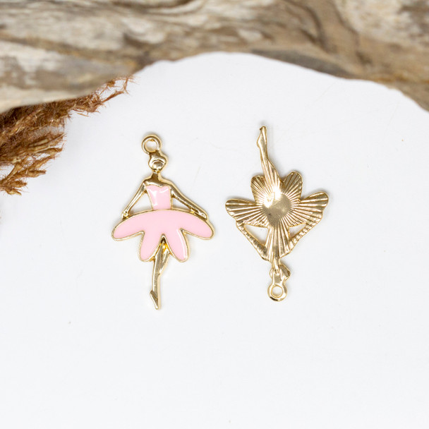 Gold Plated Enamel 17x30mm Pink Ballet Dancer Charm