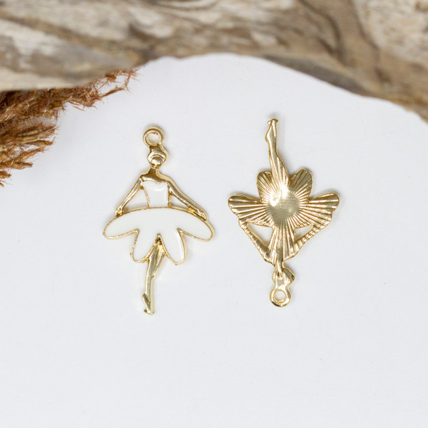 Gold Plated Enamel 17x30mm White Ballet Dancer Charm