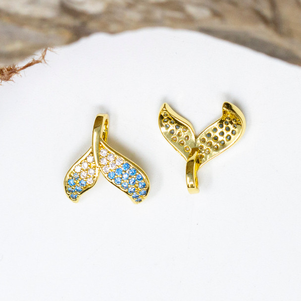 Gold Plated Micro Pave 13x14mm Blue Mermaid Tail Charm