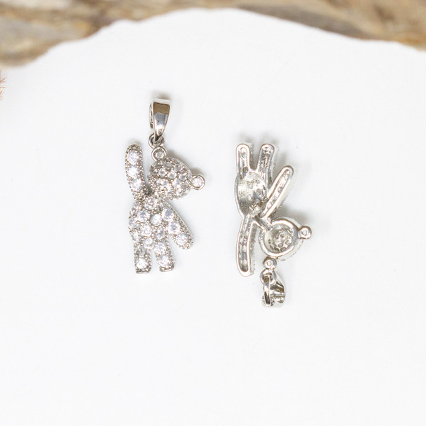 Silver Plated Micro Pave 12x24mm Hanging Bear Charm