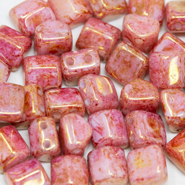 CzechMates® 6x6mm Roof 2 Hole Beads -- Luster Opaque Topaz Pink