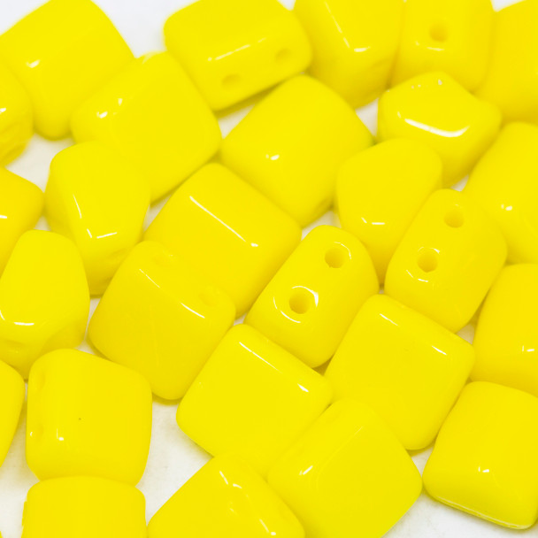 CzechMates® 6x6mm Roof 2 Hole Beads -- Opaque Yellow