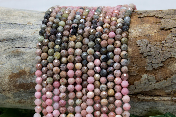 Rhodonite Polished 4mm Faceted Round - Banded