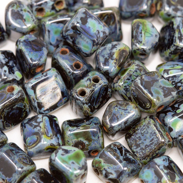 CzechMates® 6x6mm Roof 2 Hole Beads -- Jet Picasso