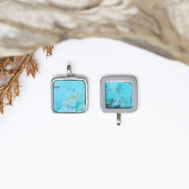 Turquoise Silver Flat Square Pendant