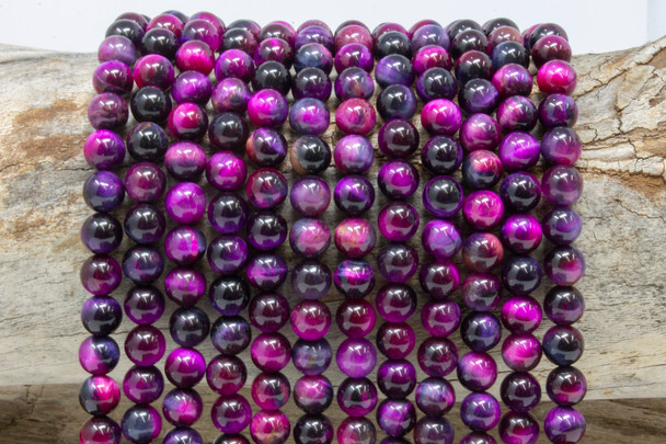 Tiger Eye A Grade Polished Dyed Purple / Pink Galaxy 8mm Round