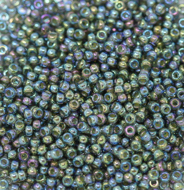 Size 11 Miyuki Seed Beads -- 361 Olivine / Beige Lined AB