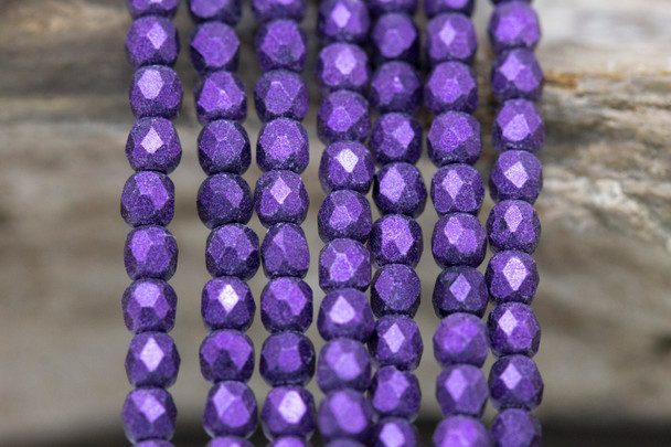 Fire Polish 3mm Faceted Round - Metallic Purple Suede