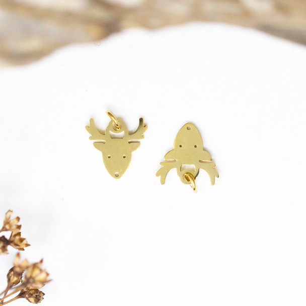 14K Gold Plated Stainless Steel 9mm Reindeer Charm