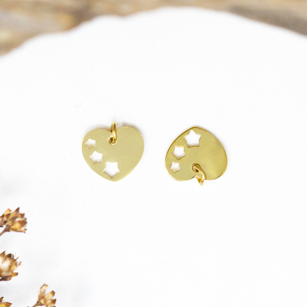 14K Gold Plated Stainless Steel 8mm Heart and Stars Charm