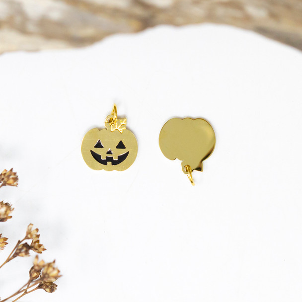 14K Gold Plated Stainless Steel 10mm Jack-o-Lantern Charm