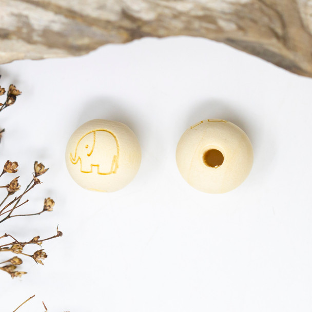 Carved Natural Wood Elephant Matte 16mm Round